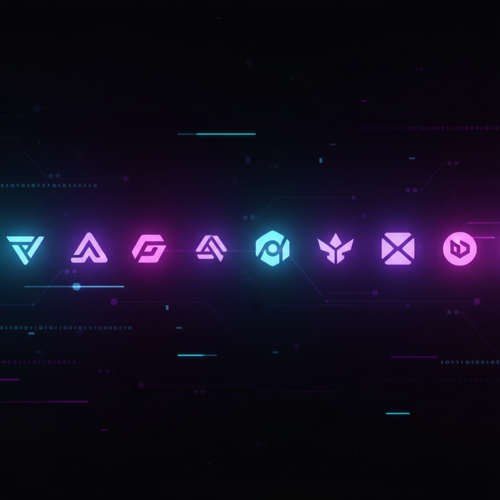 Neon social and data source icons representing the inputs GetCognition analyzes